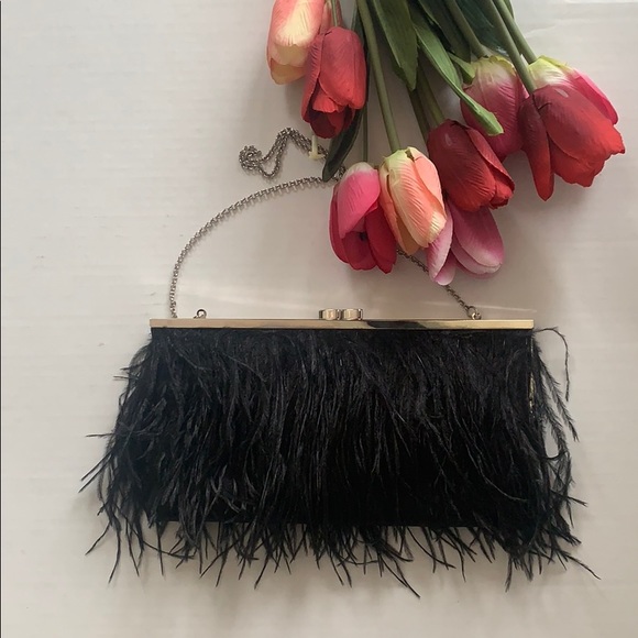 BCBGMaxAzria Handbags - BCBG Maxmazria black ostrich feather evening bag